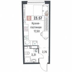 ЖК «Авиатор» (Девяткино), планировка студии, 23.57 м²
