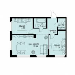 ЖК «ID Murino III», планировка 2-комнатной квартиры, 57.90 м²