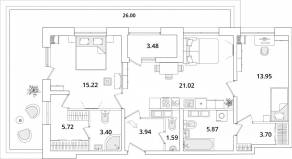 ЖК «БелАрт», планировка 2-комнатной квартиры, 82.50 м²