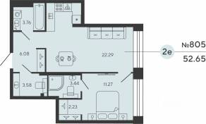ЖК «Bashni Element», планировка 1-комнатной квартиры, 51.71 м²