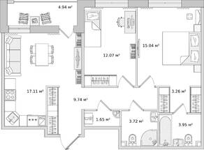 ЖК ЦДС «Dreamline», планировка 2-комнатной квартиры, 71.48 м²