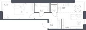 ЖК «Квартал Строгино», планировка 1-комнатной квартиры, 49.14 м²
