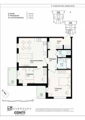 МЖК «Новая Дубровка», планировка 3-комнатной квартиры, 70.90 м²