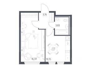 ЖК «Остафьево», планировка 1-комнатной квартиры, 34.71 м²