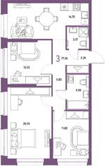 ЖК «Страна.Парковая», планировка 3-комнатной квартиры, 77.56 м²