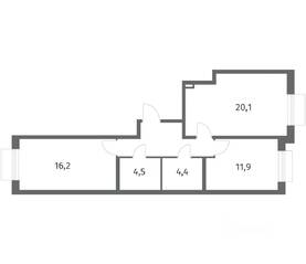 ЖК «Парусная 1», планировка 2-комнатной квартиры, 65.10 м²