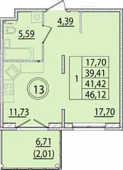 МЖК «Образцовый квартал 15», планировка 1-комнатной квартиры, 39.41 м²