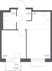 ЖК «Новое Внуково», планировка 1-комнатной квартиры, 38.89 м²