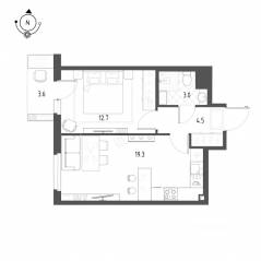 ЖК «Новоорловский», планировка 1-комнатной квартиры, 40.40 м²