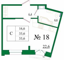 ЖК «Орловский бульвар», планировка студии, 35.20 м²