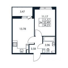 ЖК «Полис ЛАВрики», планировка 2-комнатной квартиры, 33.94 м²