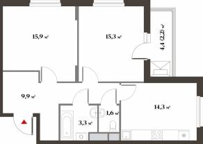 ЖК Миниполис «Восемь кленов», планировка 2-комнатной квартиры, 65.20 м²