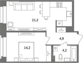 ЖК «Антверпен», планировка 1-комнатной квартиры, 44.50 м²