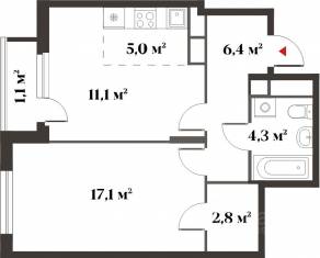 ЖК Миниполис «Восемь кленов», планировка 2-комнатной квартиры, 46.70 м²