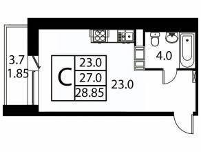 ЖК «Космос», планировка студии, 28.85 м²
