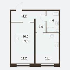 ЖК «Дом на набережной», планировка 1-комнатной квартиры, 40.40 м²