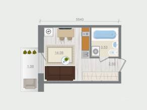ЖК «Эко-квартал Гармония», планировка 1-комнатной квартиры, 21.19 м²