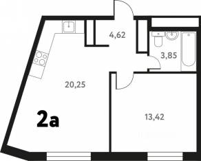 ЖК «Южное Пушкино», планировка 2-комнатной квартиры, 42.25 м²