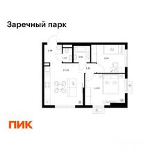 ЖК «Заречный парк», планировка 2-комнатной квартиры, 48.89 м²