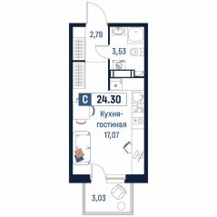 ЖК «Максималист», планировка студии, 24.30 м²