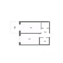 ЖК «Парусная 1», планировка 1-комнатной квартиры, 50.50 м²