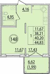 МЖК «Образцовый квартал 15», планировка 1-комнатной квартиры, 38.21 м²