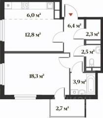 ЖК Миниполис «Восемь кленов», планировка 2-комнатной квартиры, 50.60 м²