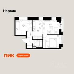ЖК «Нарвин», планировка 2-комнатной квартиры, 48.90 м²