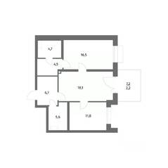 ЖК «Парусная 1», планировка 2-комнатной квартиры, 70.10 м²