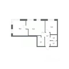 ЖК «NEWПИТЕР», планировка 2-комнатной квартиры, 65.75 м²