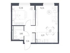 ЖК «Богдановский Лес», планировка 1-комнатной квартиры, 43.66 м²