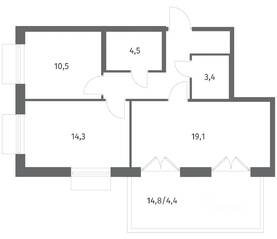 ЖК «Парусная 1», планировка 2-комнатной квартиры, 64.80 м²