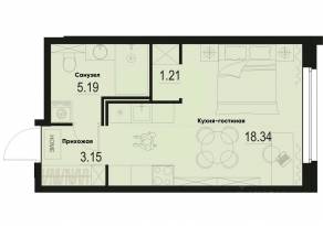 ЖК «ID Murino III», планировка студии, 27.89 м²