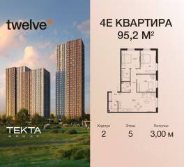 ЖК «Twelve», планировка 4-комнатной квартиры, 95.20 м²