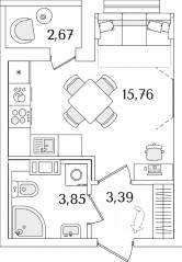 ЖК «Лайнеръ», планировка студии, 24.34 м²