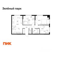 ЖК «Зеленый парк», планировка 3-комнатной квартиры, 75.40 м²