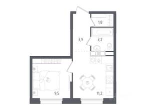 ЖК «Ольховый Квартал», планировка 1-комнатной квартиры, 29.60 м²