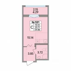 ЖК «Рождественский квартал», планировка студии, 24.86 м²