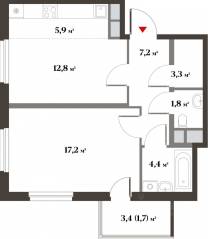 ЖК Миниполис «Восемь кленов», планировка 2-комнатной квартиры, 50.40 м²
