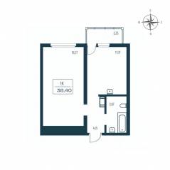 ЖК «Расцветай в Янино», планировка 1-комнатной квартиры, 38.30 м²