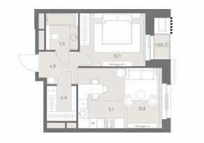 ЖК «Родина Парк», планировка 2-комнатной квартиры, 48.60 м²