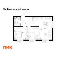 ЖК «Люблинский парк», планировка 2-комнатной квартиры, 60.50 м²