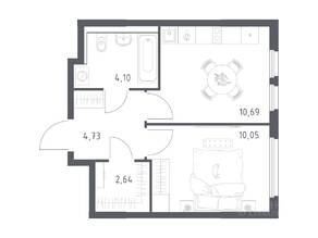 ЖК «Пригород Лесное», планировка 1-комнатной квартиры, 32.21 м²
