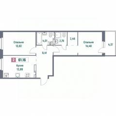 ЖК «Фотограф», планировка 2-комнатной квартиры, 61.16 м²
