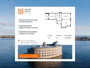МЖК «Кронфорт. Центральный», планировка 2-комнатной квартиры, 73.59 м²