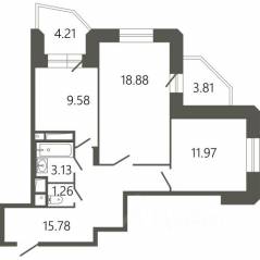 ЖК «Мессиер 18», планировка 2-комнатной квартиры, 64.62 м²