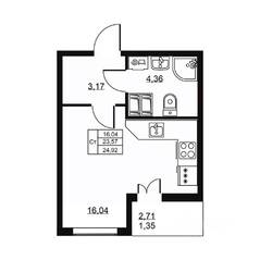 ЖК «Высота» (Бугры), планировка студии, 24.92 м²