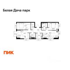 ЖК «Белая Дача парк», планировка 3-комнатной квартиры, 80.50 м²