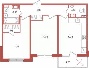 ЖК «Патио», планировка 2-комнатной квартиры, 59.94 м²