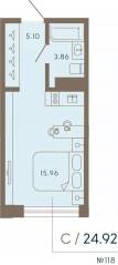 Апарт-комплекс «17/33 Петровский остров», планировка студии, 24.92 м²